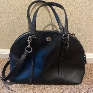 Coach black clam shell purse with silver hardware